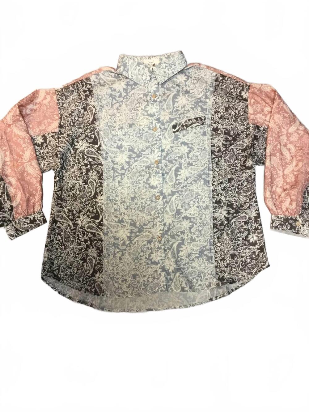 NEW EASEL women's long sleeve cotton paisley print top in multicolor